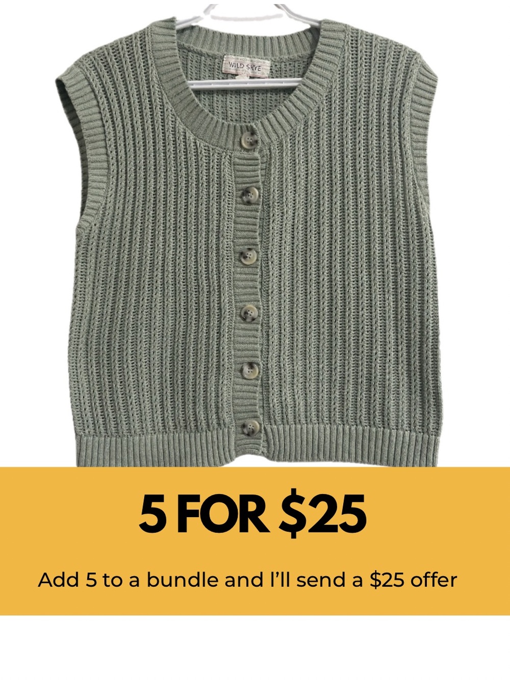 Wild Fable Sage Green Knit Button-Front Sweater Vest